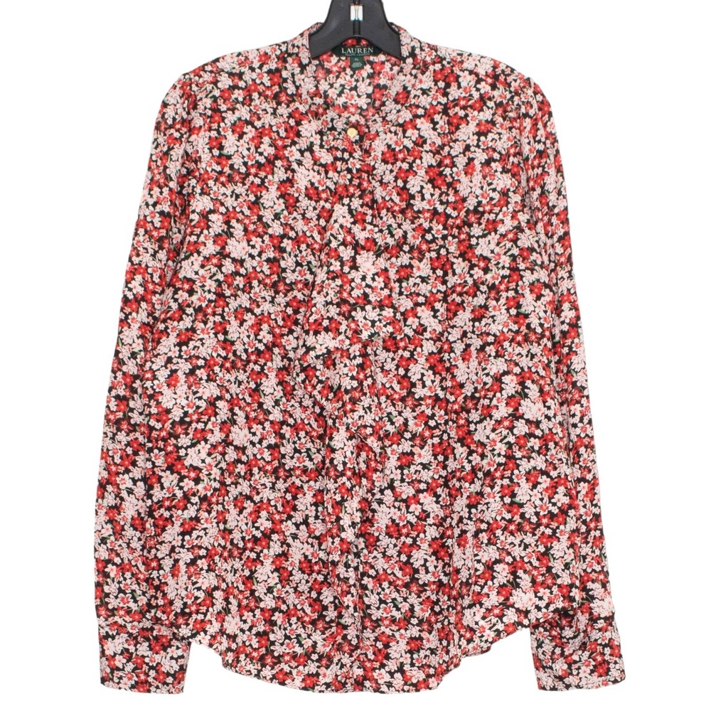 Lauren Ralph Lauren Dark Floral Button Up Top XL Red Cottagecore Prairie Boho